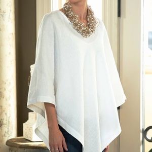 NWT Crown Linen Designs White Linen Poncho